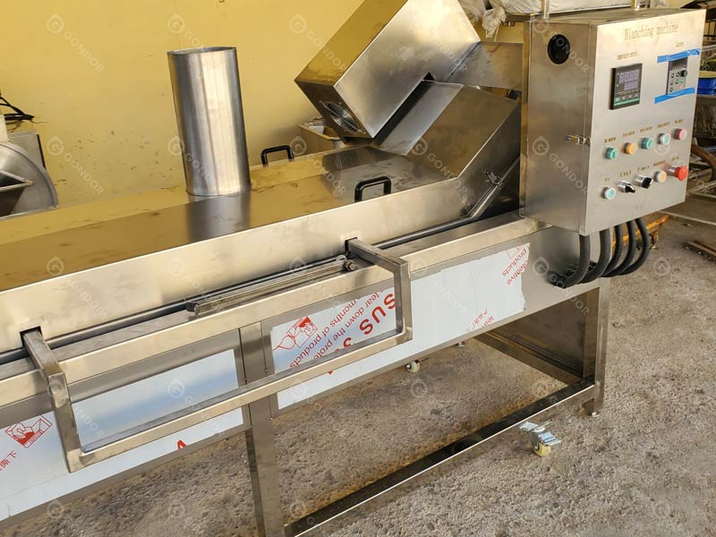 Foto di dettaglio della linea di produzione di patatine fritte