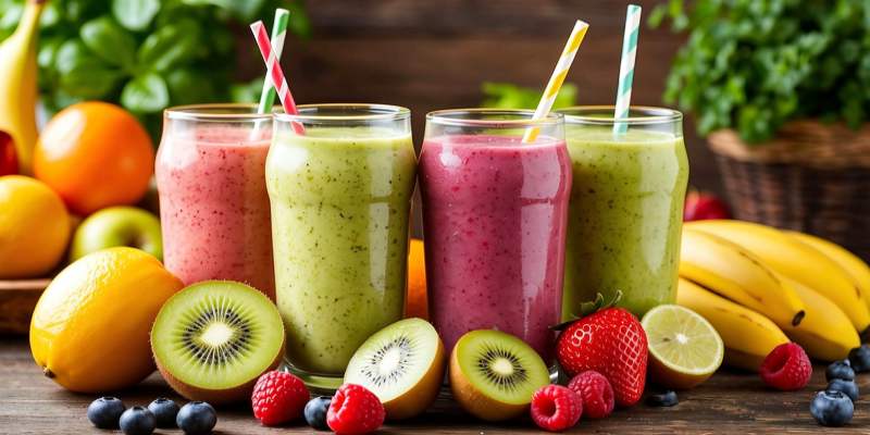 various fresh fruit juices